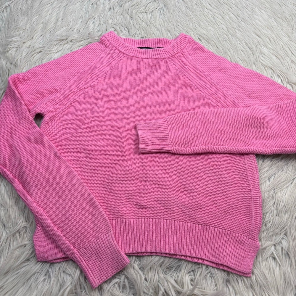 French Connection Women's XS Bubble Gum Pink 100% Cotton Crew Sweater Preppy